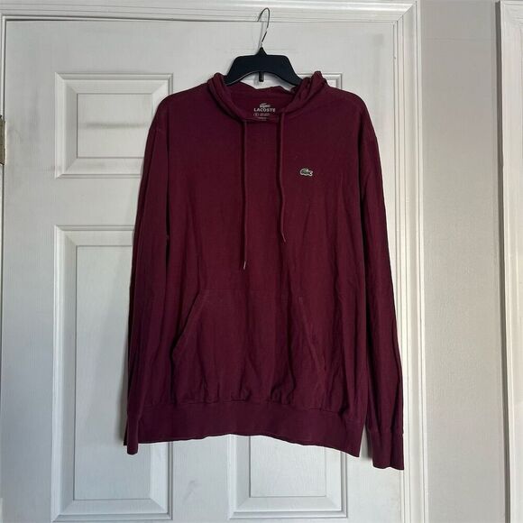Lacoste Men's Pullover Hoodie 8XLMaroon Embroidered Logo Kangaroo Pocket - Picture 1 of 5
